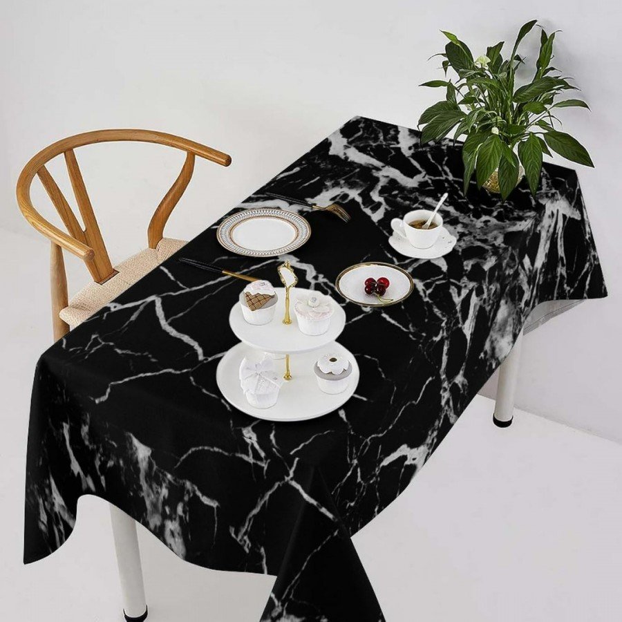 رول نايلون طاولة سفرة استخدام مرة واحدة 1 كيلو ماربل أبيض أسود 60 سم