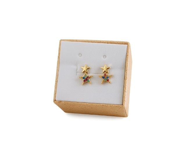 حلق ذهبي نجمتين مرصع بالأحجار الملونة | أقراط نسائية عصرية فاخرة