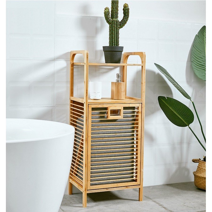 ستاند سلة غسيل بامبو مع رفين – الأصلية