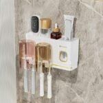 حمالة فراشي أسنان وصابون واكسسوارات – لاصق معدن ذهبي 2 عين | متجر ببلاش